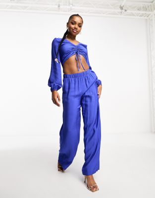 Vero Moda Cropped Ruched Front Top Set In Blue
