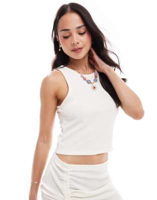Vero Moda - Cropped Strandoberteil aus strukturiertem Jersey in Weiß, Kombiteil