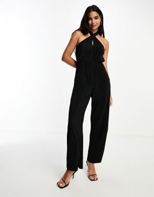 Vero Moda cross front plisse jumpsuit in black