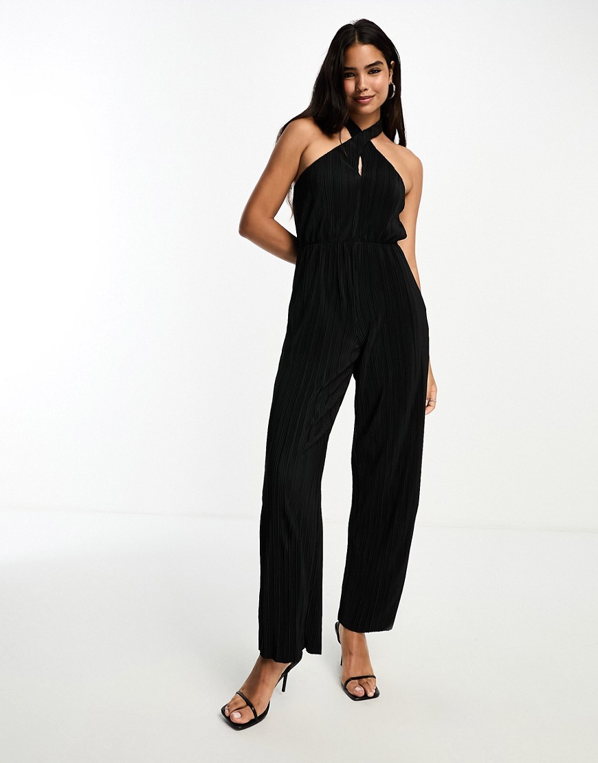 Vero Moda cross front plisse jumpsuit in black