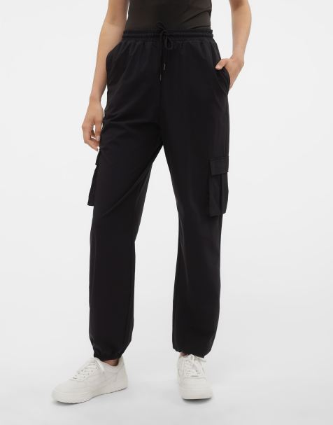 Vero Moda cuffed cargo trousers in black - view 1