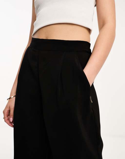 Monki ribbed wide leg cropped pants in beige