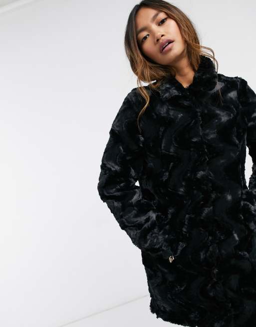 Curl short fake store fur jacket black