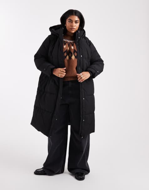 Vero Moda Curve 2 in 1 longline puffer coat with removeable sleeves in black - view 1