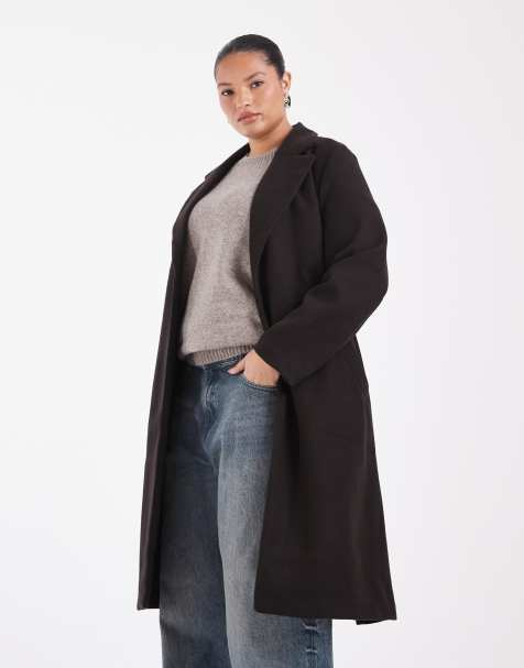 Vero Moda Curve abrigo midi formal con cinturón en marrón chocolate - view 1