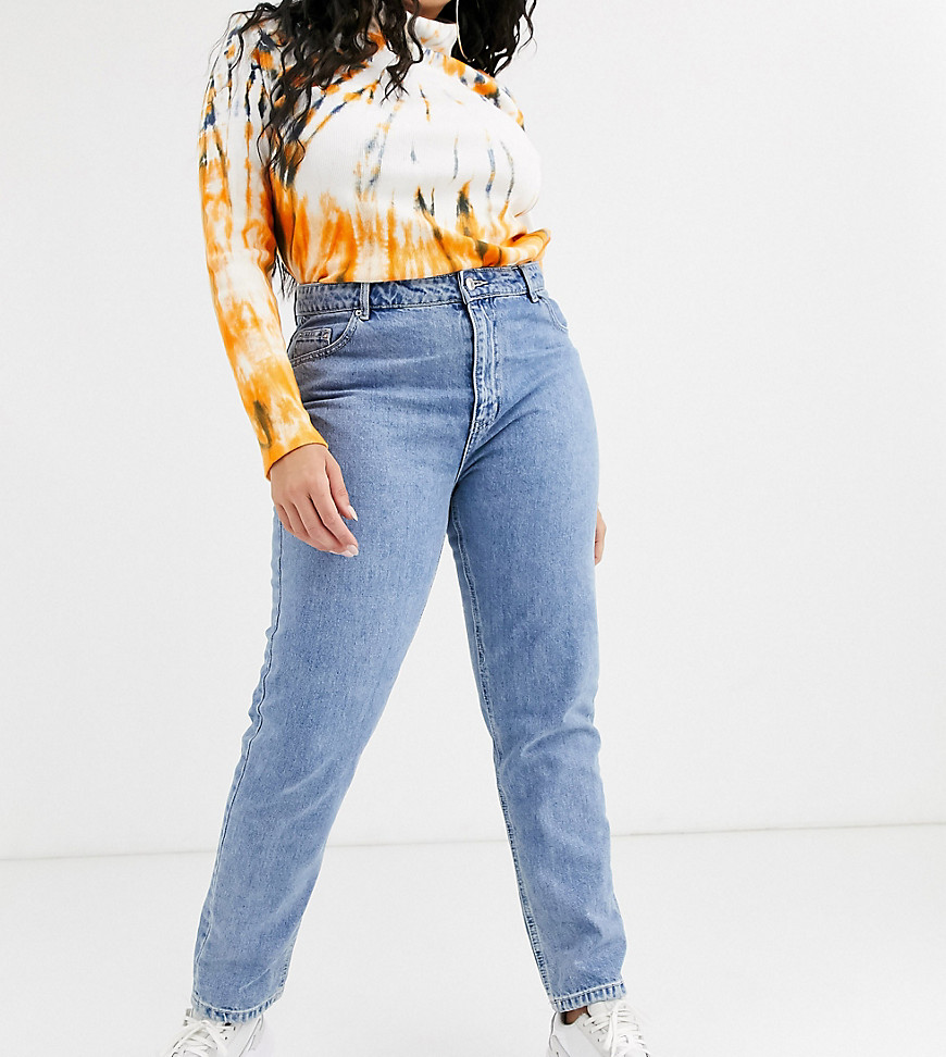 Vero Moda Curve – Ankle grazer-jeans i mom-modell med hög midja-Blå