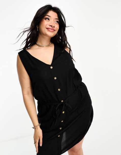 Vero Moda Curve – Ärmelloses Minikleid in Schwarz mit Knopfleiste - view 1