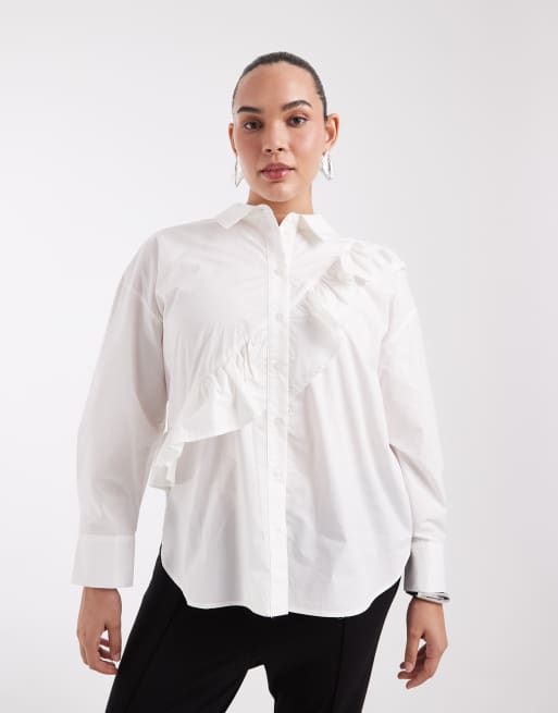 Vero Moda Curve asymmetrische blouse met ruche in wit, 4 van 4