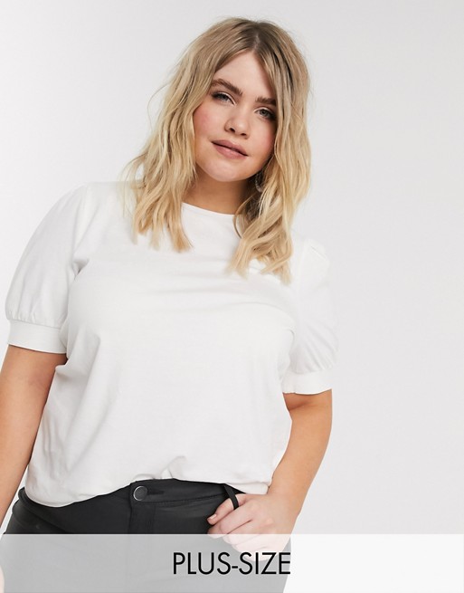Vero Moda Curve Aware 100% cotton t-shirt with puff sleeves in white