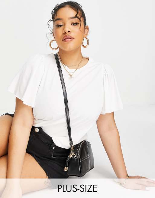 Vero Moda Curve Aware cotton flutter sleeve t-shirt in white