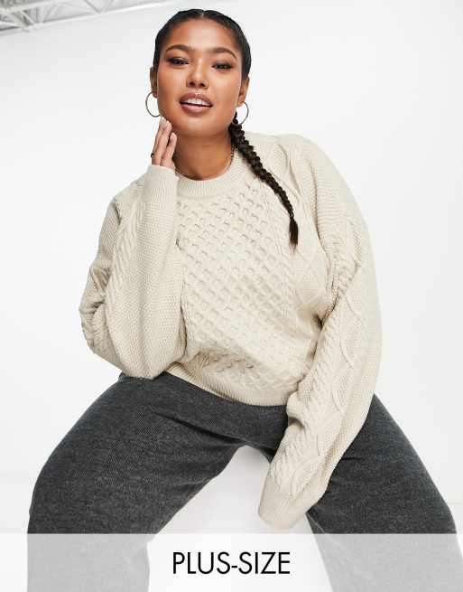 Vero Moda Curve Aware open tie back sweater in cream ASOS