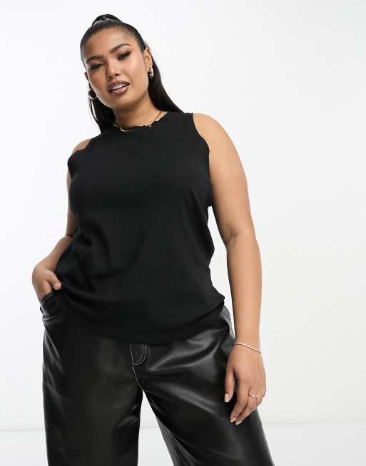 Vero Moda Curve Aware racer neck singlet in black