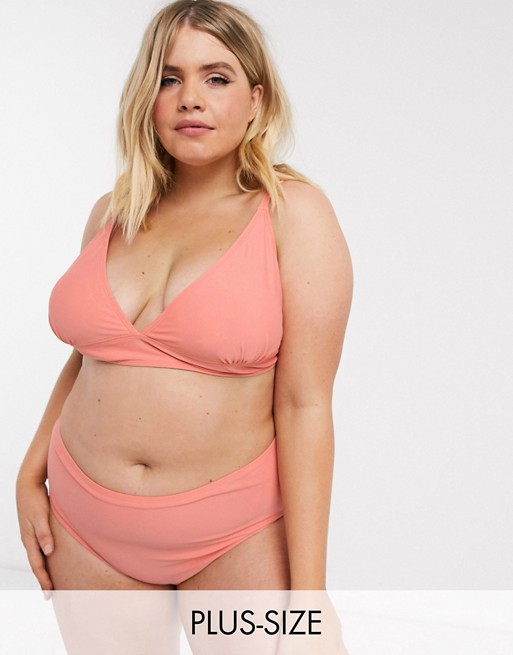 Vero Moda Curve banded plunge bikini top in pink
