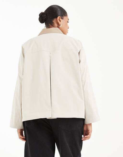 Vero Moda Curve barn jacket with contrast collar detail in oatmeal, 3 of 4