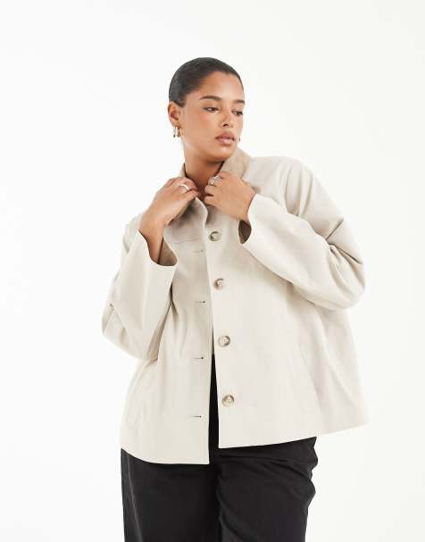 Vero Moda Curve barnjack met contrasterend kraagdetail in oatmeal - view 1