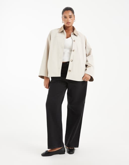 Vero Moda Curve Barnjacke mit Kontrastkragen in Oatmeal, 4 von 4