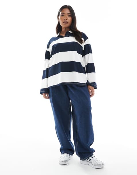 Vero Moda Curve barrel leg jeans in dark blue denim - view 1