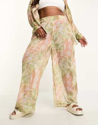 Vero Moda Curve beach pants in pastel snake print - part of a set-Neutral