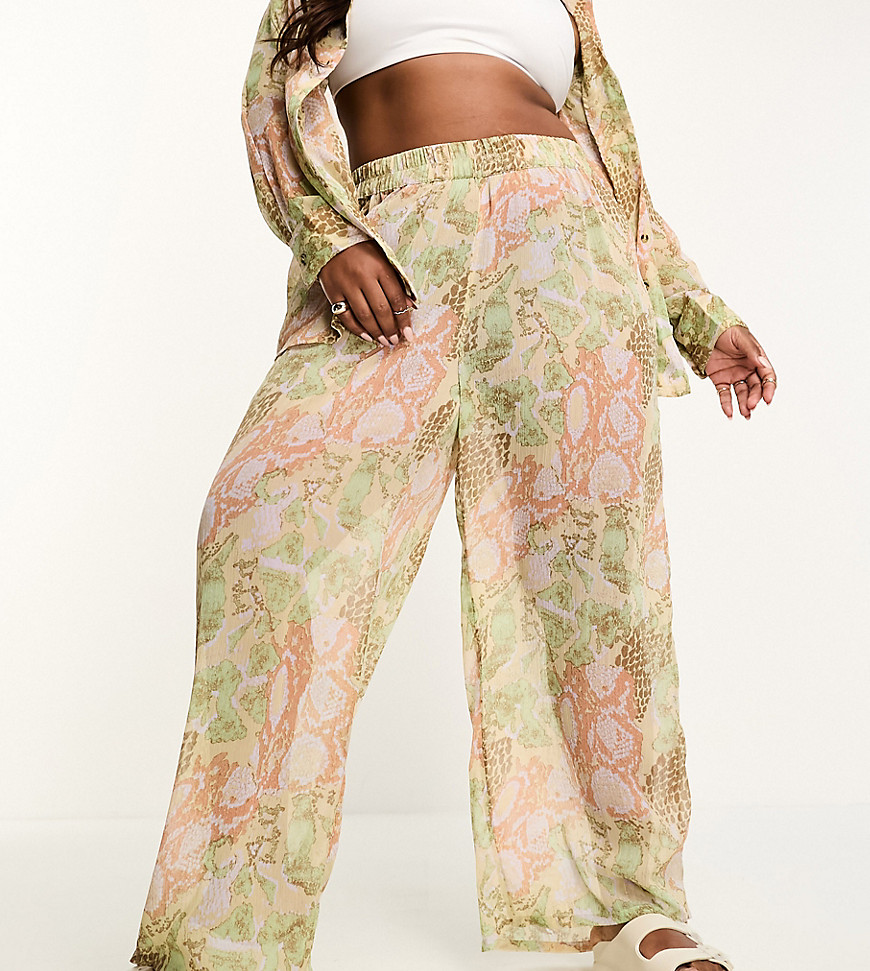Vero Moda Curve beach pants in pastel snake print - part of a set-Neutral