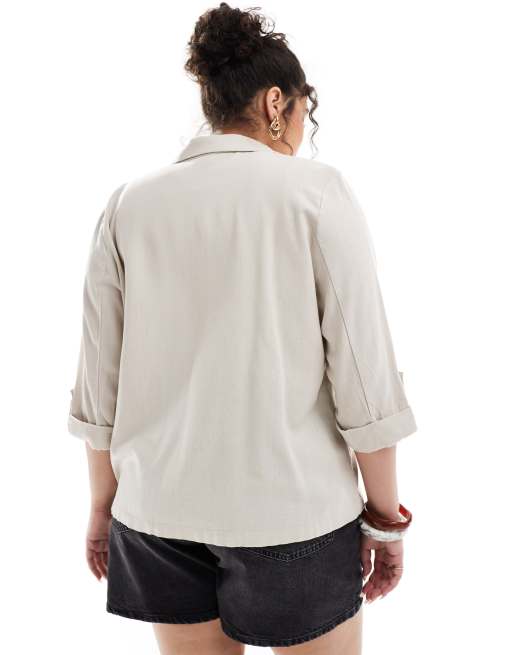 Vero Moda Curve - Beige blazer i hørblanding, 4 af 4
