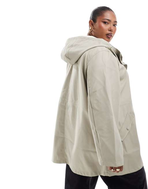 Vero Moda Curve - Beige regnjakke med belægning og hætte, 3 af 4