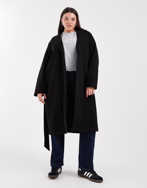 Vero Moda Curve belted formal midi coat in black - view 1