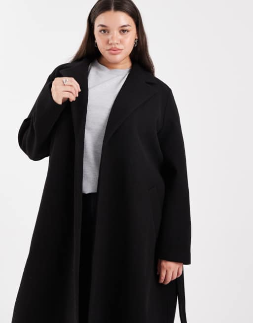 Vero Moda Curve belted formal midi coat in black, 2 of 4