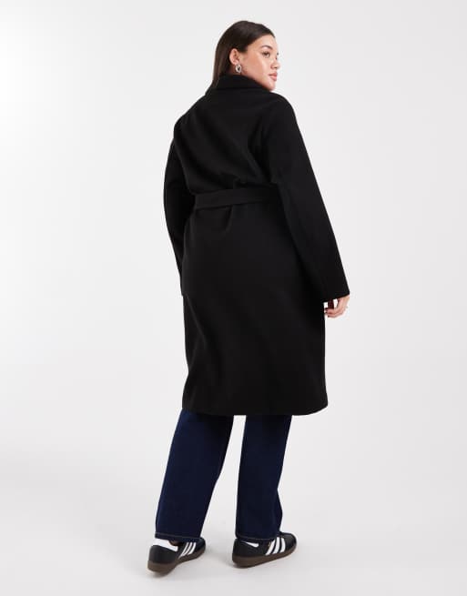 Vero Moda Curve belted formal midi coat in black, 3 of 4