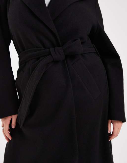 Vero Moda Curve belted formal midi coat in black, 4 of 4
