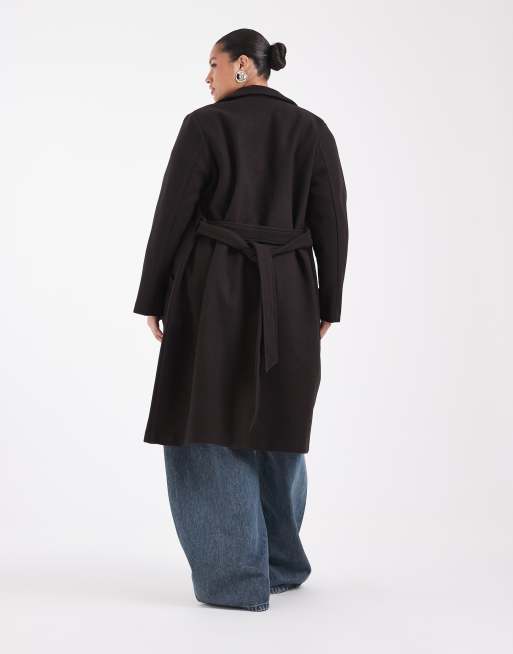 Vero Moda Curve belted formal midi coat in chocolate brown, 3 of 4