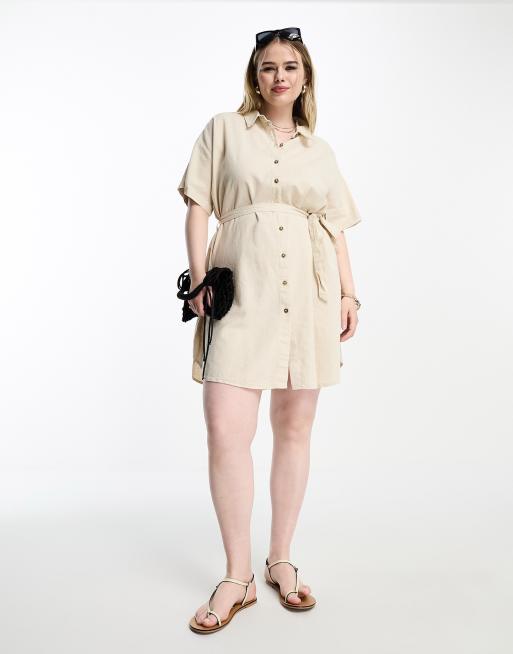 BELTED LINEN SHIRT DRESS