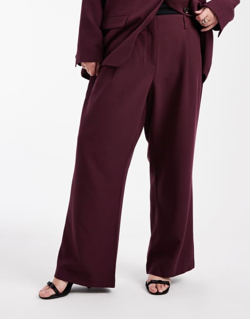 Vero Moda Curve belted wide leg trouser co-ord in burgundy, 5 of 5