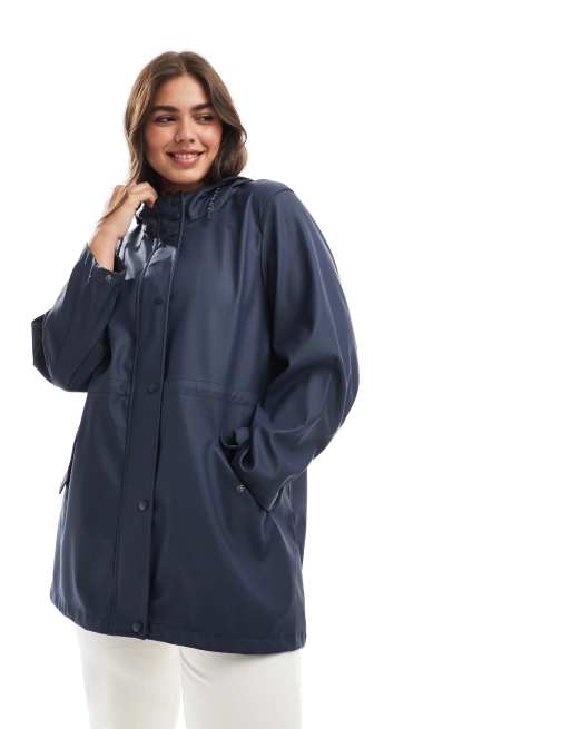Vero Moda Curve – Beschichtete Regenjacke in Marineblau mit Kapuze, 2 von 4