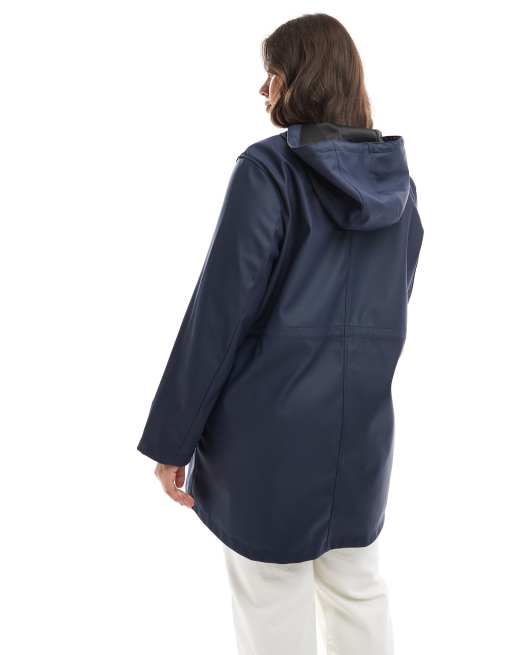 Vero Moda Curve – Beschichtete Regenjacke in Marineblau mit Kapuze, 4 von 4