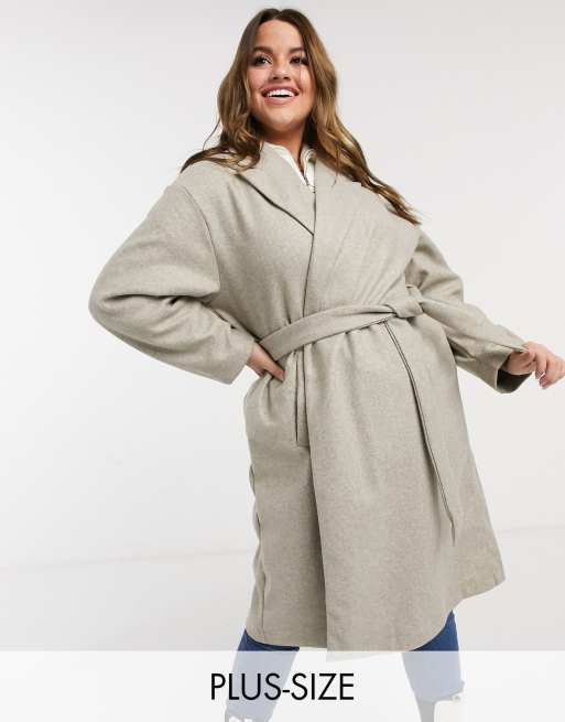 Vero Moda Curve – Beżowy dopasowany płaszcz z paskiem w talii