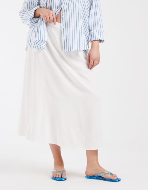 Vero Moda Curve – Biała spódnica midi z domieszką lnu, 2 z 5