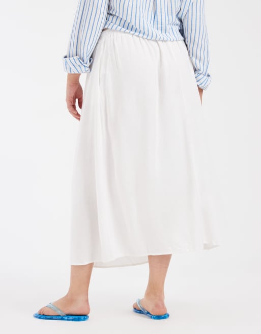 Vero Moda Curve – Biała spódnica midi z domieszką lnu, 4 z 5