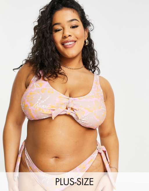 Vero Moda Curve - Bikinitop med binding foran i lyserødt blomstermønster