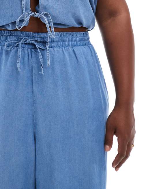 Vero Moda Curve - Blå chambray-bukser med brede ben - Del af sæt, 3 af 5