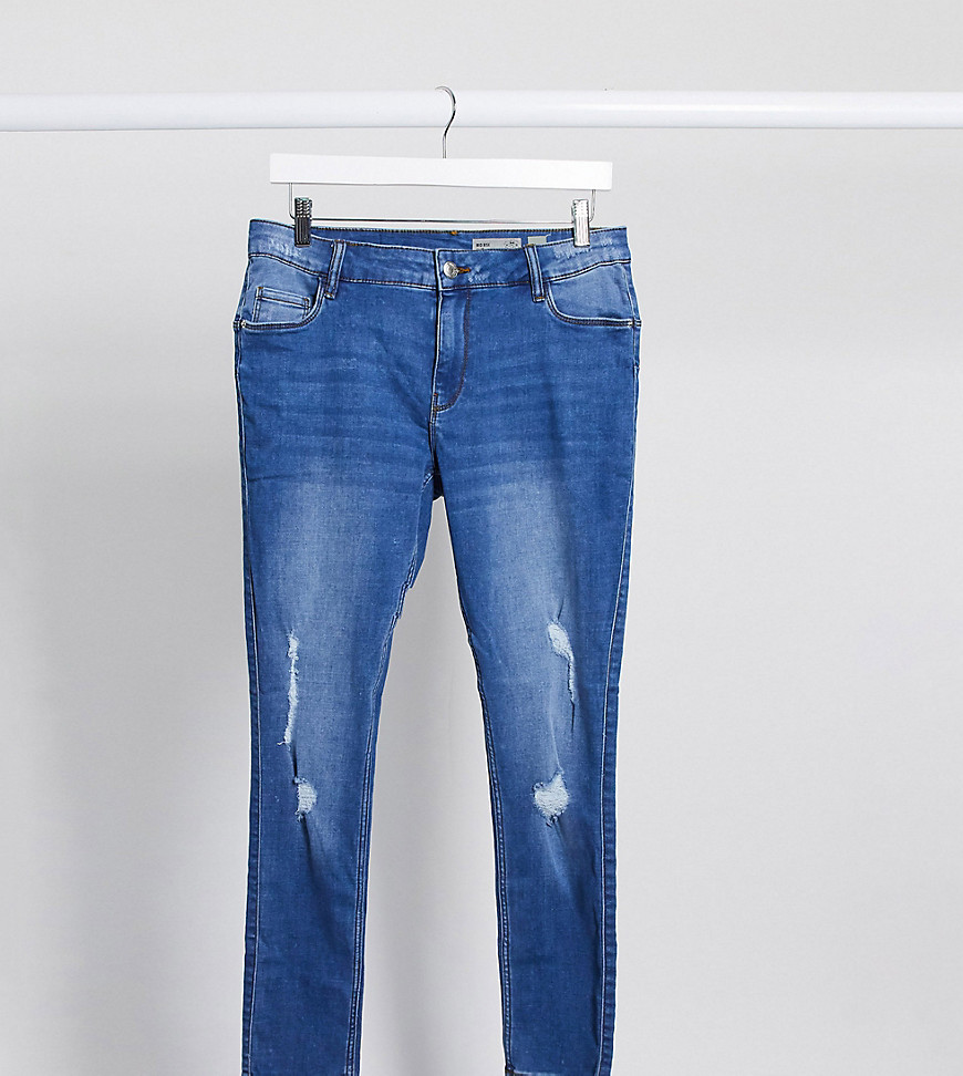 Vero Moda – Curve – Blå skinny jeans med slitna knä