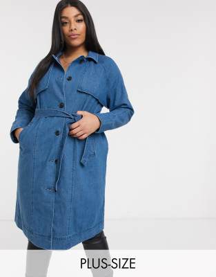vero moda curve -  – Blauer Jeans-Trenchcoat mit Bindegürtel