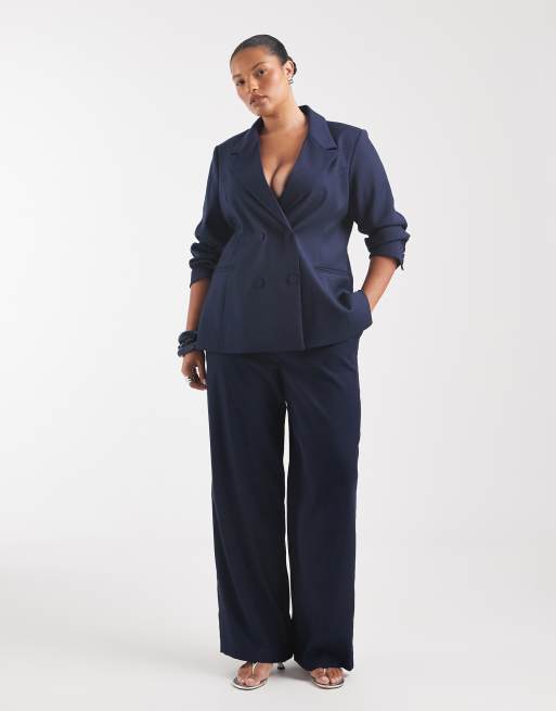 Vero Moda Curve blazer ajusté croisé coordonné bleu marine, 2 de 4