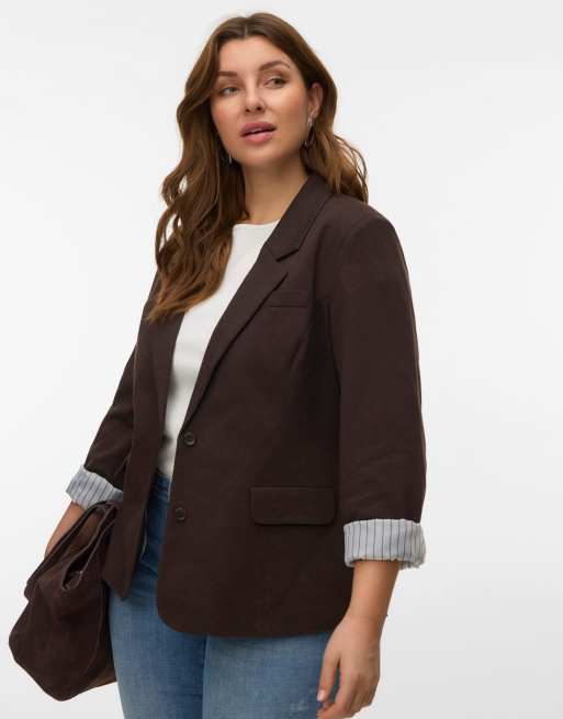 Vero Moda Curve Blazer in chocolate torte, 3 of 5