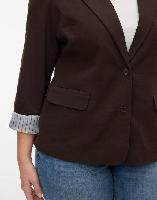 Vero Moda Curve Blazer in chocolate torte, 4 of 5