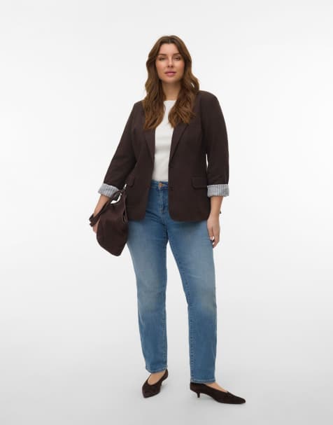 Vero Moda Curve blazer in marrone cioccolato - view 1