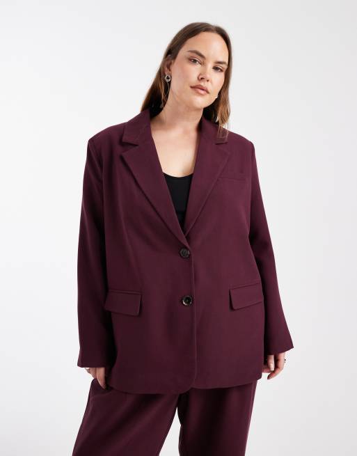 Vero Moda Curve - Blazer oversize bordeaux in coordinato