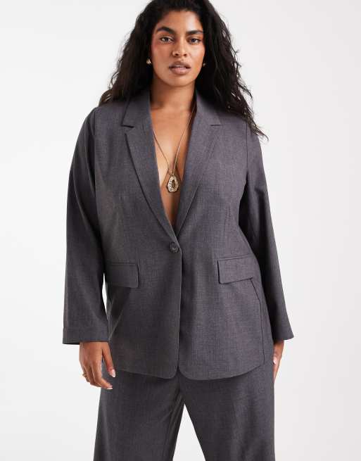 Vero Moda Curve blazer sartoriale oversize coordinato in grigio scuro mélange