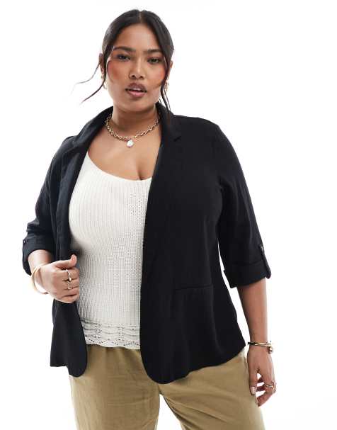 Vero Moda Curve - Blazer van linnenmix in zwart - view 1