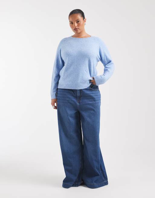 Vero Moda Curve blød striktrøje med rund hals i blue jasper, 3 af 4