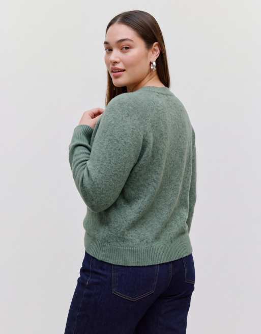 Vero Moda Curve blød striktrøje med rund hals i grøn, 5 af 5